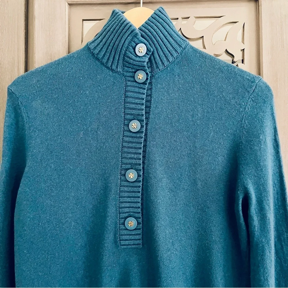 Tory Burch teal blue button up sweater S